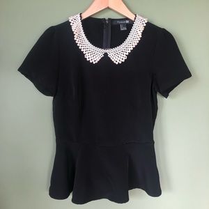 Pearled Peter Pan Collared Peplum Top.